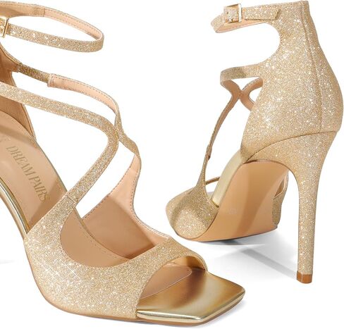 DREAM PAIRS الكعب العالي للنساء صنادل متقاطعة ذات كعب عالي مربعة مفتوحة من الأمام صنادل مثيرة وأنيقة in Kuwait