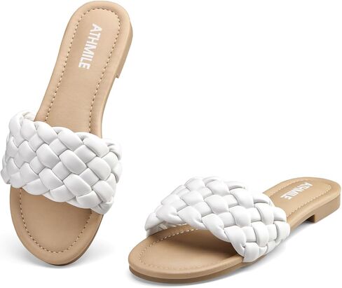 ATHMILE Braided Womens Sandals Round Open Toe Fashion Slide Sandals Women Dressy Summer Flat Beach Size 6-11 in Saudi Arabia