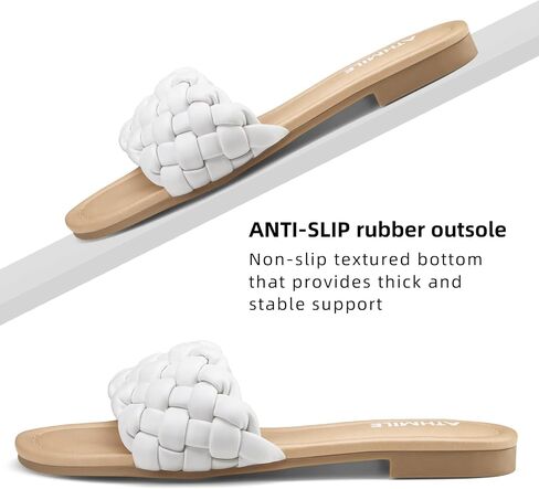 ATHMILE Braided Womens Sandals Round Open Toe Fashion Slide Sandals Women Dressy Summer Flat Beach Size 6-11 in Saudi Arabia