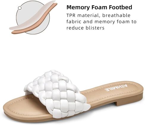 ATHMILE Braided Womens Sandals Round Open Toe Fashion Slide Sandals Women Dressy Summer Flat Beach Size 6-11 in Saudi Arabia
