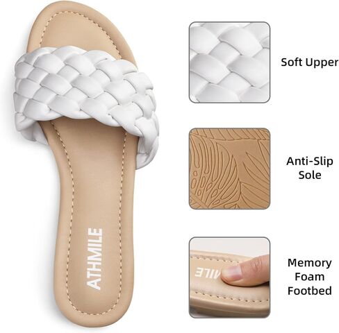 ATHMILE Braided Womens Sandals Round Open Toe Fashion Slide Sandals Women Dressy Summer Flat Beach Size 6-11 in Saudi Arabia