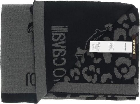 روبيرتو كافالي سكارف رجالي من مزيج الصوف الرمادي بطبعة جلد الفهد ESZ030 05001، رمادي، 30-180, رمادي, 30-180 in Kuwait