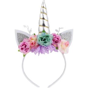 Nishine Unicorn Horn Floral Headband Glitter Ears Pony Head Bands Tiara for Girls Party Birthday Cosplay in Kuwait