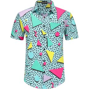 DOOPCCOR 90s Shirt 80s Shirts for Men 80s 90s Disco Retro Casual Button-Down Shirts 80s Mens Clothing in Kuwait