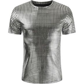 قميص ديسكو للرجال في السبعينيات بأكمام قصيرة مزين بالترتر، ملابس محببة للنوادي الليلية وحفلات الكريسماس in Kuwait