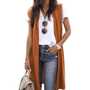 RMCMS Womens Long Sweater Vests Sleeveless Open Front Cardigan Tunic Vest Long Cardigan Tops Coat for Fall Winter in Kuwait