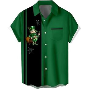 Mens 2024 ST Patricks Day Shirts Clover ST Pattys Day Funny Hat Dwarf Green Printed Short Sleeve Button Down Shirt