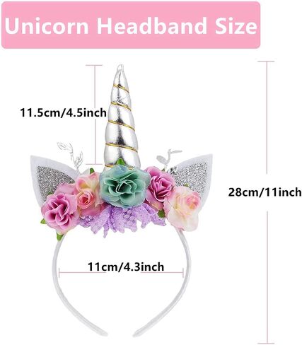 Nishine Unicorn Horn Floral Headband Glitter Ears Pony Head Bands Tiara for Girls Party Birthday Cosplay in Kuwait