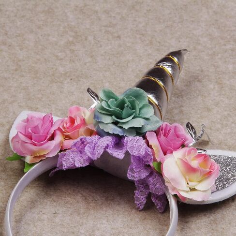 Nishine Unicorn Horn Floral Headband Glitter Ears Pony Head Bands Tiara for Girls Party Birthday Cosplay in Kuwait