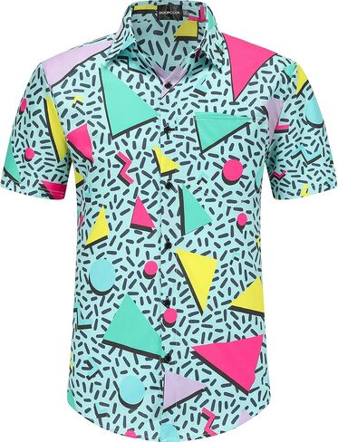 DOOPCCOR 90s Shirt 80s Shirts for Men 80s 90s Disco Retro Casual Button-Down Shirts 80s Mens Clothing in Kuwait