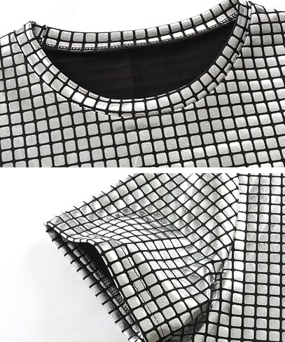 قميص ديسكو للرجال في السبعينيات بأكمام قصيرة مزين بالترتر، ملابس محببة للنوادي الليلية وحفلات الكريسماس in Kuwait