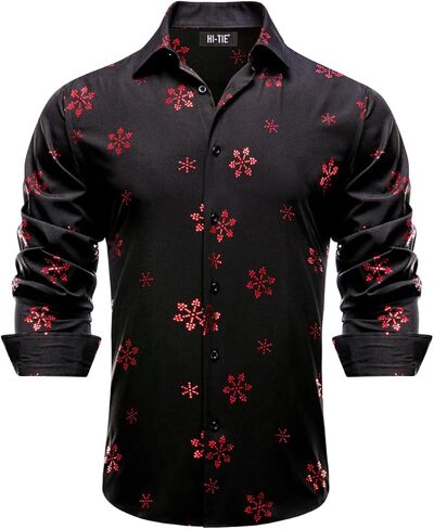 قمصان Hi-Tie الرجالية لعيد الميلاد بأكمام طويلة وأزرار سفلية مناسبة للمهرجانات للرجال في عيد الميلاد وحفلات العشاء in Kuwait