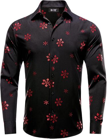 قمصان Hi-Tie الرجالية لعيد الميلاد بأكمام طويلة وأزرار سفلية مناسبة للمهرجانات للرجال في عيد الميلاد وحفلات العشاء in Kuwait