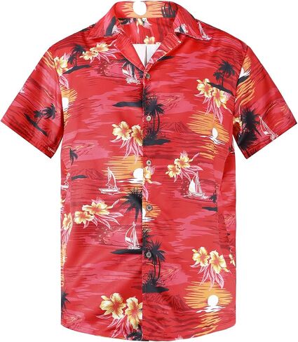 Hawaiian Shirt for Men Short Sleeve Beach Tropical Summer Vacation Shirt Casual Button Down Aloha Shirt Palm Trees Red M in Saudi Arabia