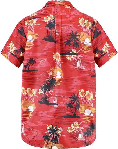 Hawaiian Shirt for Men Short Sleeve Beach Tropical Summer Vacation Shirt Casual Button Down Aloha Shirt Palm Trees Red M in Saudi Arabia