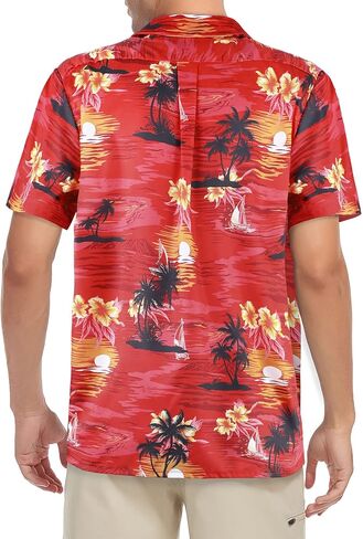 Hawaiian Shirt for Men Short Sleeve Beach Tropical Summer Vacation Shirt Casual Button Down Aloha Shirt Palm Trees Red M in Saudi Arabia