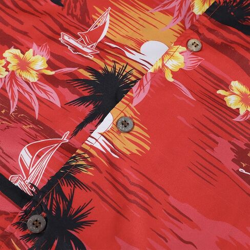 Hawaiian Shirt for Men Short Sleeve Beach Tropical Summer Vacation Shirt Casual Button Down Aloha Shirt Palm Trees Red M in Saudi Arabia