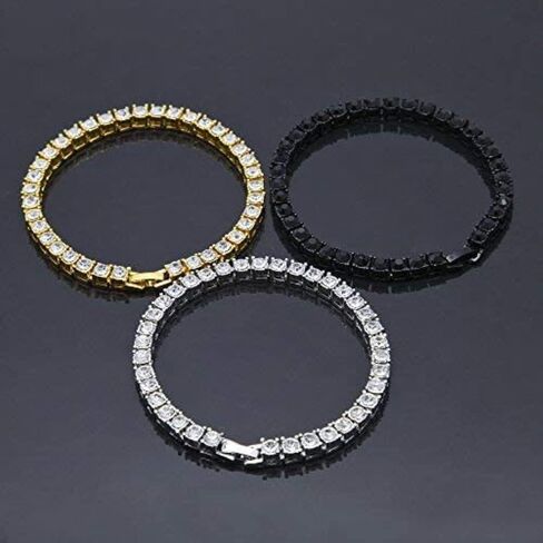 SUKKCCNO أساور ذهبية وسوداء ألماس للتنس وسوار ربط كوبي للرجال والنساء مجوهرات الهيب هوب 1 صفوف AAA مكعب زركونيا مقلد سوار الماس قابل للتعديل in Kuwait