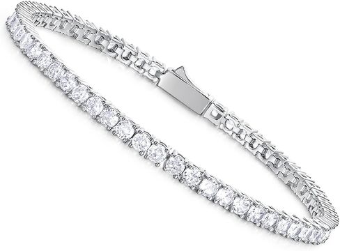 Luxfine 3mm Tennis Bracelet for Women & Men, 14K White Gold Plated Cuban Link, 5A+ Cubic Zirconia Prong-setting Iced Out Hip Hop Jewelry Hypoallergenic, Birthday Christmas Couple Gift (With Box & Pouch) in Saudi Arabia