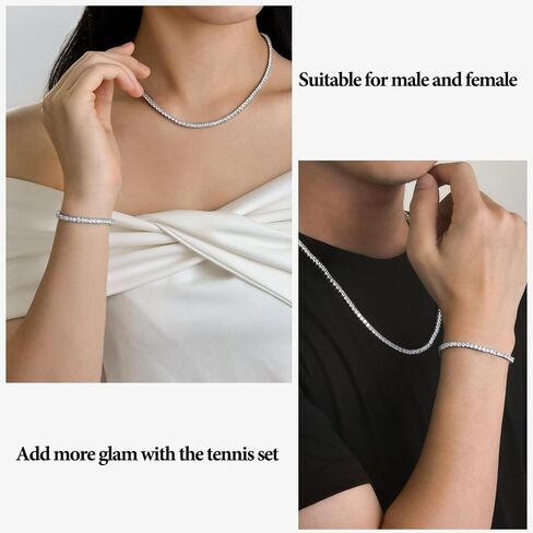Luxfine 3mm Tennis Bracelet for Women & Men, 14K White Gold Plated Cuban Link, 5A+ Cubic Zirconia Prong-setting Iced Out Hip Hop Jewelry Hypoallergenic, Birthday Christmas Couple Gift (With Box & Pouch) in Saudi Arabia