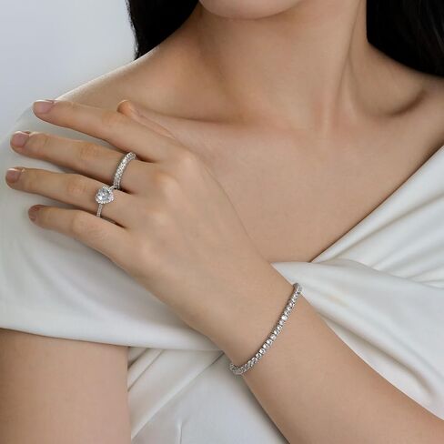 Luxfine 3mm Tennis Bracelet for Women & Men, 14K White Gold Plated Cuban Link, 5A+ Cubic Zirconia Prong-setting Iced Out Hip Hop Jewelry Hypoallergenic, Birthday Christmas Couple Gift (With Box & Pouch) in Saudi Arabia
