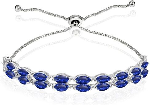 Sterling Silver Genuine and Created Gemstone & White Topaz Marquise-Cut Two Row Tennis Style Adjustable Bracelet in Saudi Arabia
