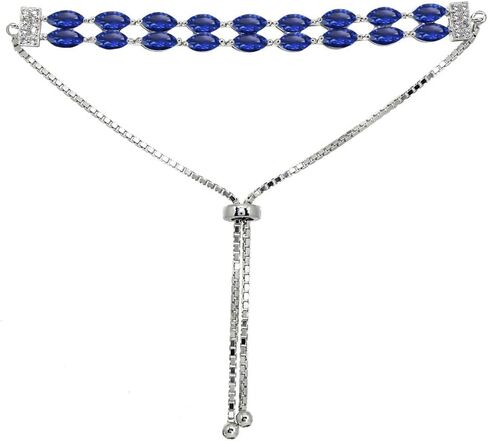 Sterling Silver Genuine and Created Gemstone & White Topaz Marquise-Cut Two Row Tennis Style Adjustable Bracelet in Saudi Arabia