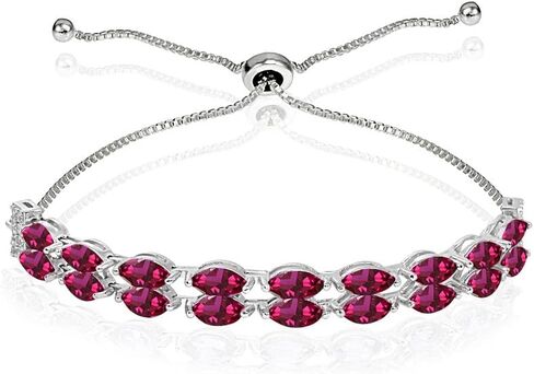 Sterling Silver Genuine and Created Gemstone & White Topaz Marquise-Cut Two Row Tennis Style Adjustable Bracelet in Saudi Arabia