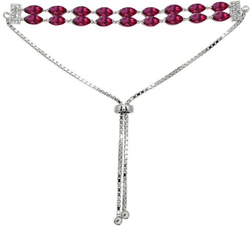 Sterling Silver Genuine and Created Gemstone & White Topaz Marquise-Cut Two Row Tennis Style Adjustable Bracelet in Saudi Arabia