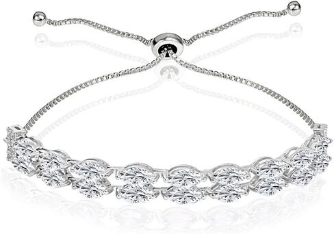 Sterling Silver Genuine and Created Gemstone & White Topaz Marquise-Cut Two Row Tennis Style Adjustable Bracelet in Saudi Arabia