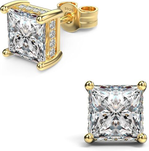 اقراط بريمة من الفضة الاسترليني مطلية بالذهب الابيض عيار 18 قيراط مرصعة بالزركونيا المكعب، اقراط مربعة مرصعة بالماس المقلد للنساء والرجال لا تسبب الحساسية in Kuwait