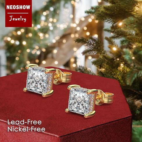 اقراط بريمة من الفضة الاسترليني مطلية بالذهب الابيض عيار 18 قيراط مرصعة بالزركونيا المكعب، اقراط مربعة مرصعة بالماس المقلد للنساء والرجال لا تسبب الحساسية in Kuwait