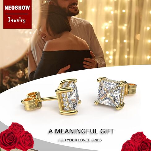 اقراط بريمة من الفضة الاسترليني مطلية بالذهب الابيض عيار 18 قيراط مرصعة بالزركونيا المكعب، اقراط مربعة مرصعة بالماس المقلد للنساء والرجال لا تسبب الحساسية in Kuwait