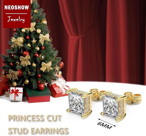 اقراط بريمة من الفضة الاسترليني مطلية بالذهب الابيض عيار 18 قيراط مرصعة بالزركونيا المكعب، اقراط مربعة مرصعة بالماس المقلد للنساء والرجال لا تسبب الحساسية in Kuwait