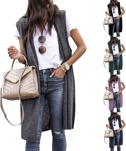 RMCMS Womens Long Sweater Vests Sleeveless Open Front Cardigan Tunic Vest Long Cardigan Tops Coat for Fall Winter in Kuwait