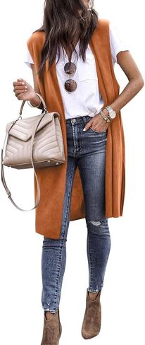 RMCMS Womens Long Sweater Vests Sleeveless Open Front Cardigan Tunic Vest Long Cardigan Tops Coat for Fall Winter in Kuwait