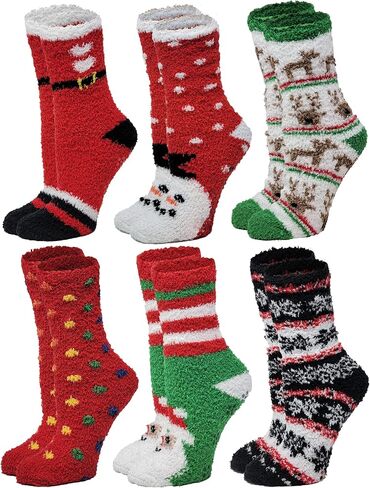 Different Touch 6 Pairs Pack Super Soft Cozy Fuzzy Winter warm Non Skid Hospital home bed Sleeping Slipper Socks in Saudi Arabia