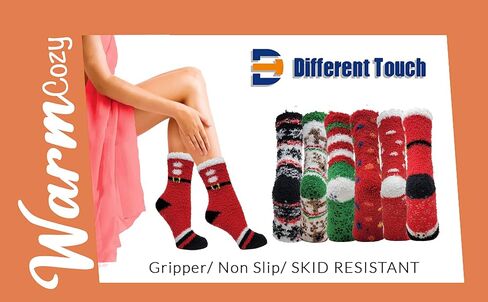 Different Touch 6 Pairs Pack Super Soft Cozy Fuzzy Winter warm Non Skid Hospital home bed Sleeping Slipper Socks in Saudi Arabia
