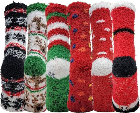 Different Touch 6 Pairs Pack Super Soft Cozy Fuzzy Winter warm Non Skid Hospital home bed Sleeping Slipper Socks in Saudi Arabia
