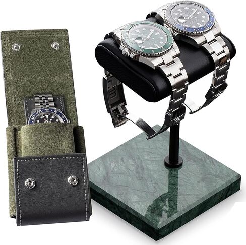 QWATCHBANDS حقيبة جلدية للسفر + حامل ساعة بقاعدة رخامية (أخضر) in Kuwait