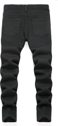 بنطال جينز Anbreuinron للأولاد بتصميم نحيف لراكبي الدراجات النارية وممزق وممزق ومطاط من قماش الدنيم، أسود، 10 in Kuwait