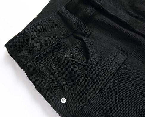 بنطال جينز Anbreuinron للأولاد بتصميم نحيف لراكبي الدراجات النارية وممزق وممزق ومطاط من قماش الدنيم، أسود، 10 in Kuwait