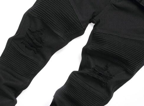 بنطال جينز Anbreuinron للأولاد بتصميم نحيف لراكبي الدراجات النارية وممزق وممزق ومطاط من قماش الدنيم، أسود، 10 in Kuwait