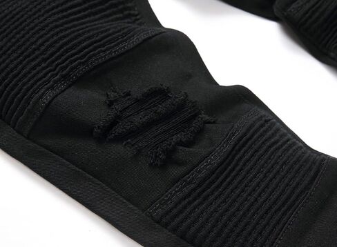 بنطال جينز Anbreuinron للأولاد بتصميم نحيف لراكبي الدراجات النارية وممزق وممزق ومطاط من قماش الدنيم، أسود، 10 in Kuwait