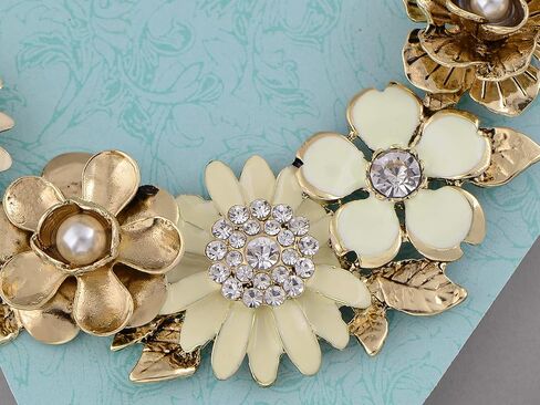 Alilang Womens Flower Rhinestones Pearl Statement Bib Golden Tone Necklace with Gray Yellow Enamel in Saudi Arabia