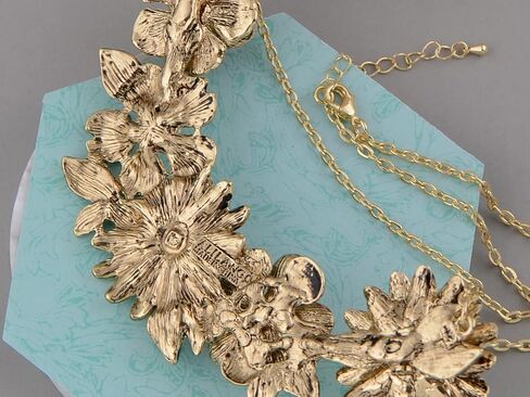 Alilang Womens Flower Rhinestones Pearl Statement Bib Golden Tone Necklace with Gray Yellow Enamel in Saudi Arabia