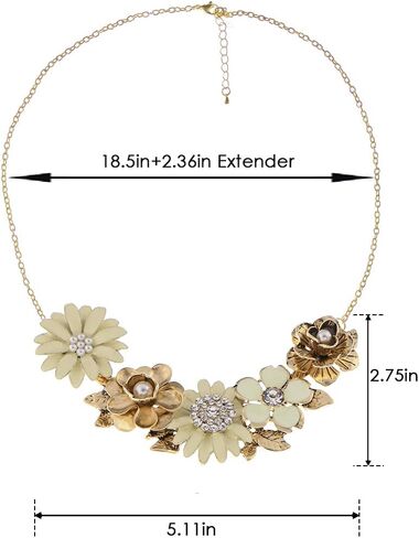 Alilang Womens Flower Rhinestones Pearl Statement Bib Golden Tone Necklace with Gray Yellow Enamel in Saudi Arabia