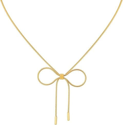 KOFISNI Gold Bow Necklace for Women Silver Tie Knot Butterfly Necklace Simple Plain Party Collar Necklace Christmas Gift in Saudi Arabia