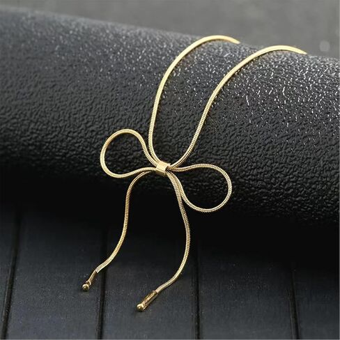 KOFISNI Gold Bow Necklace for Women Silver Tie Knot Butterfly Necklace Simple Plain Party Collar Necklace Christmas Gift in Saudi Arabia