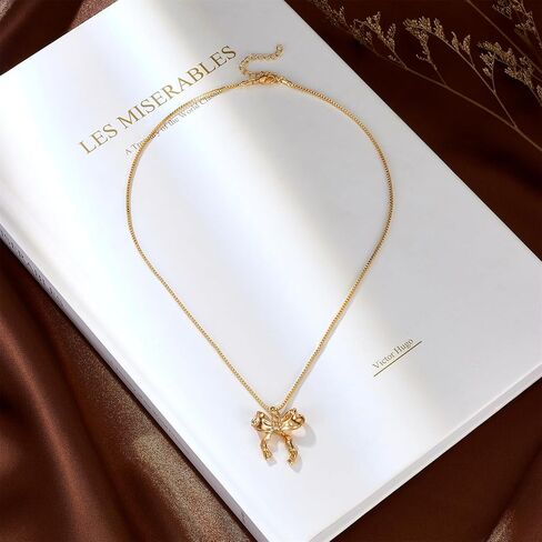 KOFISNI Gold Bow Necklace for Women Silver Tie Knot Butterfly Necklace Simple Plain Party Collar Necklace Christmas Gift in Saudi Arabia